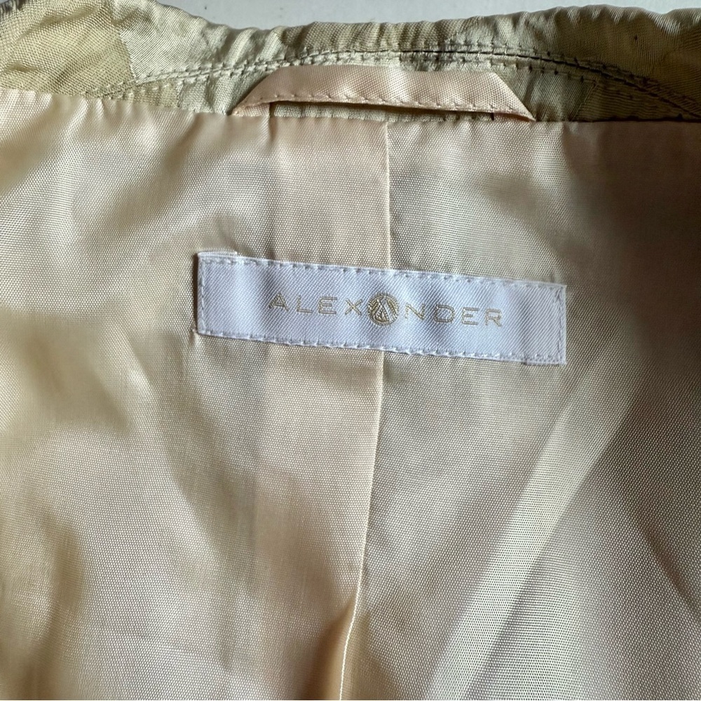 ALEXANDER 6 Celery Green Abstract Print Crinkle Safari Blazer Jacket Size 6 - Picture 4 of 15